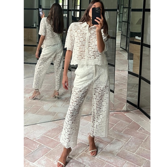 Zara LACE DETAIL CROPPED PANTS - Picture 8 of 9
